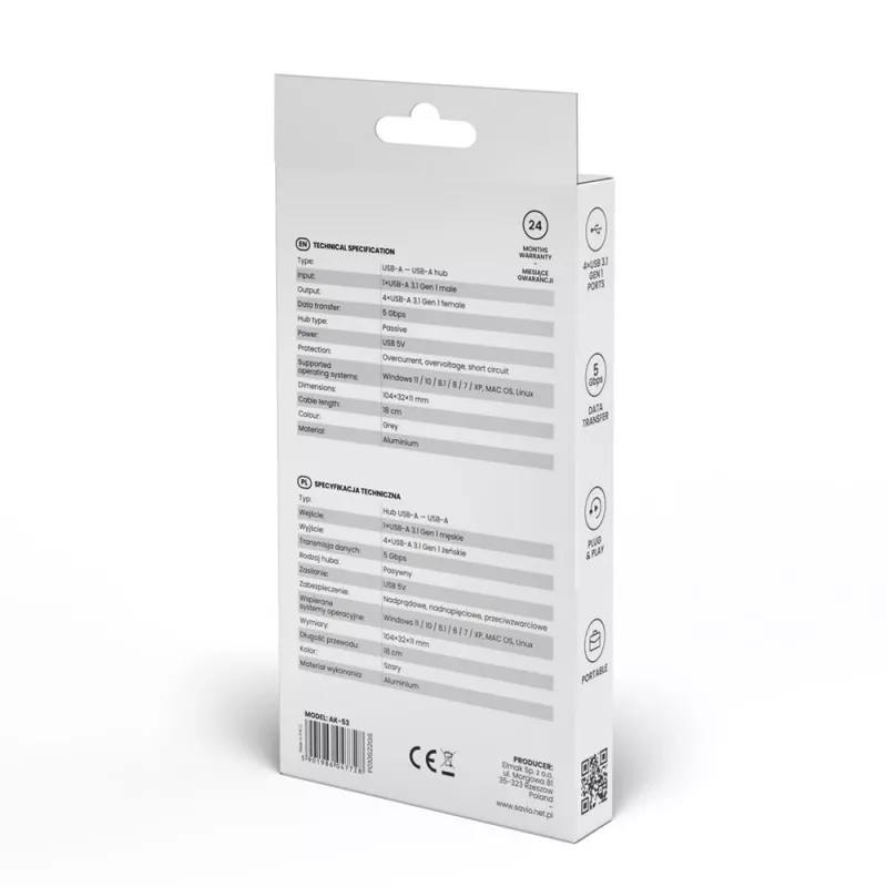 SAVIO AK053 USB 3.1 Gen.1 šakotuvas