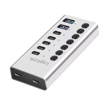USB 3.2 Gen1 7 prievadų USB-A/C šakotuvas su atskirais jungikliais
