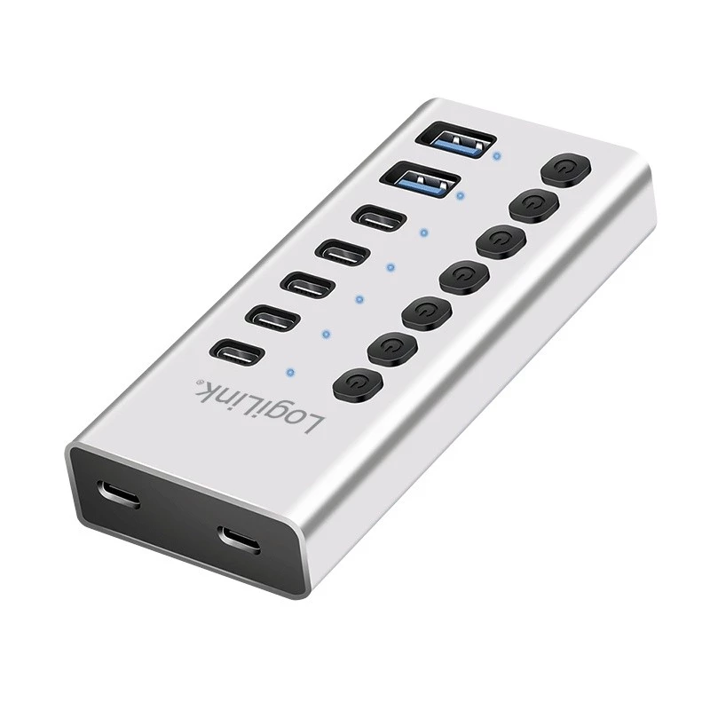 USB 3.2 Gen1 7 prievadų USB-A/C šakotuvas su atskirais jungikliais