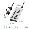 USB 3.2 Gen1 7 prievadų USB-A/C šakotuvas su atskirais jungikliais