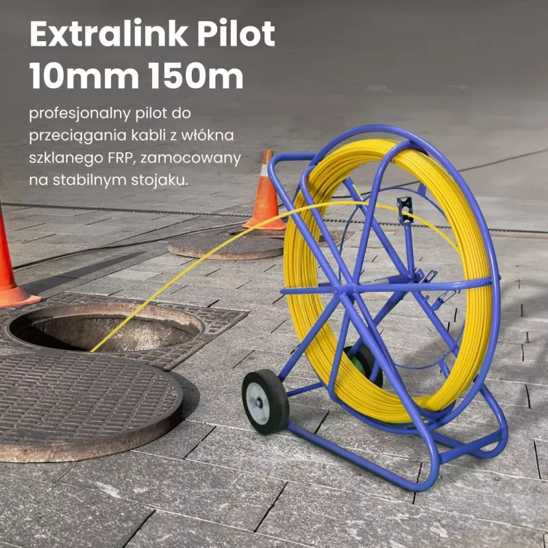 Extralink kabelių traukimo strypas Pilot 10mm 150m stiklo pluošto FRP, sk. 10 mm, ilg. 150 m, geltonas