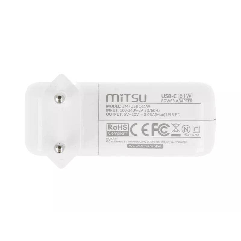 Nešiojamojo kompiuterio maitinimo blokas 61W USB-C 5V-9V-12V-15V-20V-20.3V/3A PD