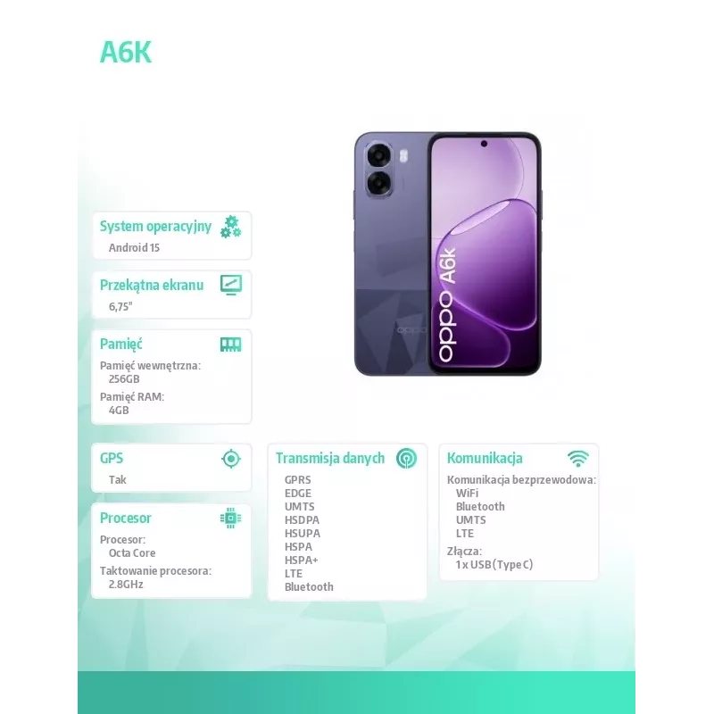 Išmanusis telefonas A6k 4G 4/256GB CPH2891 tamsiai violetinis