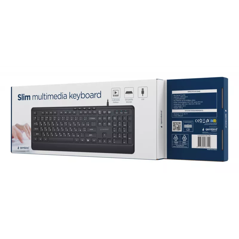 Gembird KB-MCH-05-CYRL daugiafunkcinė klaviatūra USB su kirilicos simboliais, juoda