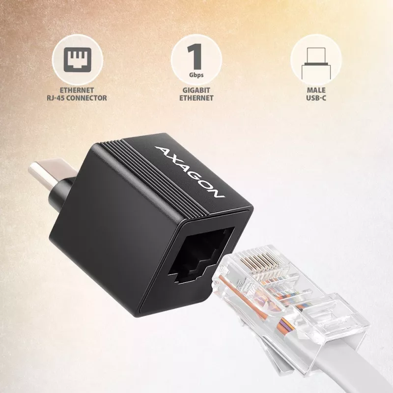 AXAGON ADE-MINIC USB-C 3.2 Gen 1 Gigabit Ethernet mini adapteris, juodas