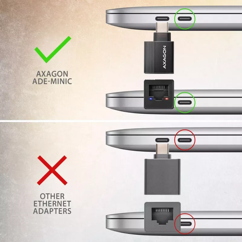 AXAGON ADE-MINIC USB-C 3.2 Gen 1 Gigabit Ethernet mini adapteris, juodas