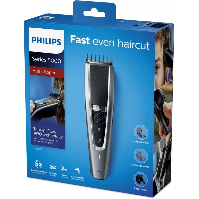 Philips HC5630/15 Plaukų kirpimo mašinėlė Series 5000, juoda/sidabrinė