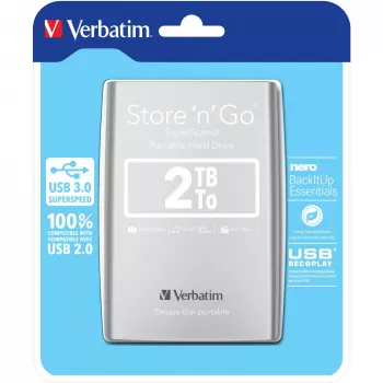 Verbatim Store 'n' Go USB 3.0 nešiojamas kietasis diskas 2TB sidabrinis