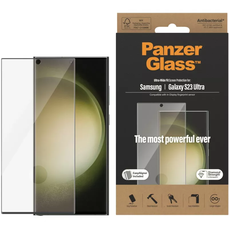 PanzerGlass Ultra-Wide Fit apsauginis stiklas Samsung S23 Ultra S918 su aplikatoriumi