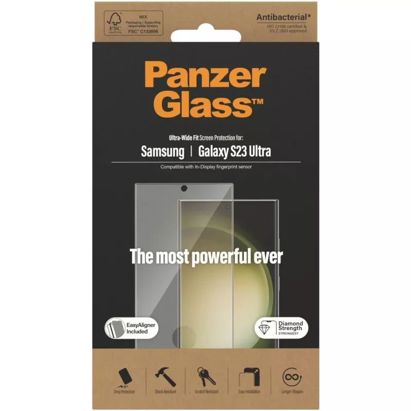 PanzerGlass Ultra-Wide Fit apsauginis stiklas Samsung S23 Ultra S918 su aplikatoriumi