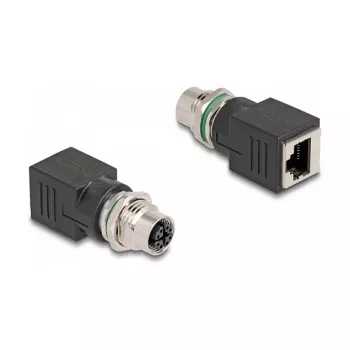 Delock M12 adapteris X-koduotas 8 kontaktų lizdas į RJ45 lizdą tiesus