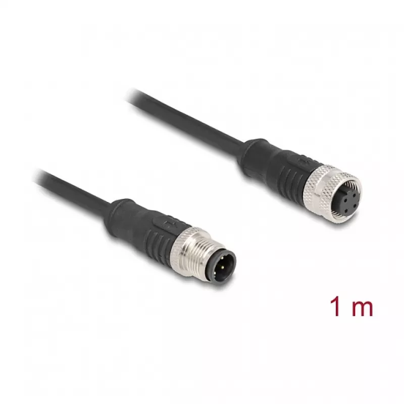 Delock M12 laidas D-koduotas 4 kištukas į lizdą PVC 1 m