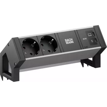 BACHMANN DESK2 ALU BLACK 2xCEE7/3, 1xUSB C/C 65W L=0,2m (BM0022046)