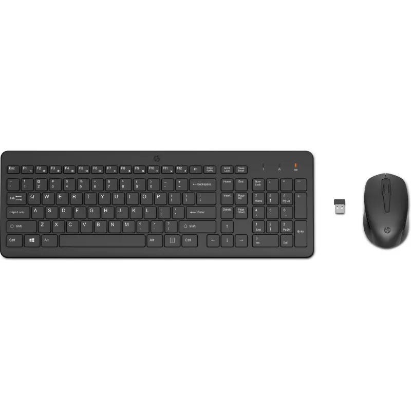 HP 330 Belaidžio ryšio pelės ir klaviatūros rinkinys, pilno dydžio, RF radijo dažnis, juoda, su pele