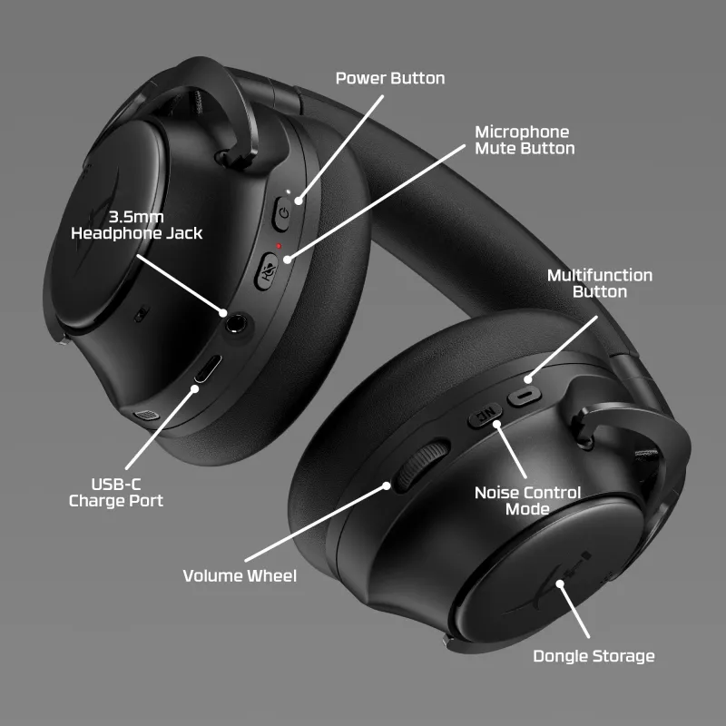 Ausinės HyperX Cloud MIX 2 – Žaidimų ausinės (Juoda), laidinės ir belaidės, 20–20000 Hz, 270 g