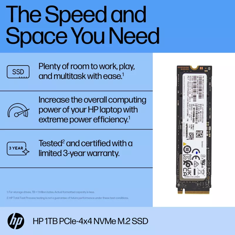 HP 1TB PCIe 4x4 NVMe kietojo kūno diskas, 1 TB, M.2