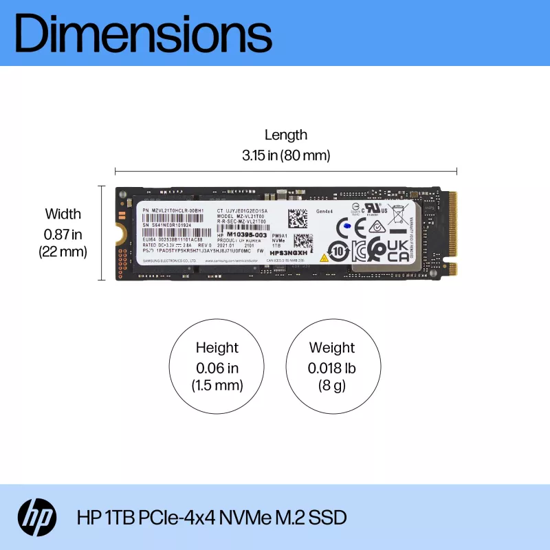 HP 1TB PCIe 4x4 NVMe kietojo kūno diskas, 1 TB, M.2