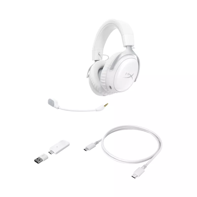 Belaidės ausinės žaidimams HyperX Cloud III S (baltos), 20–20000 Hz, 340 g