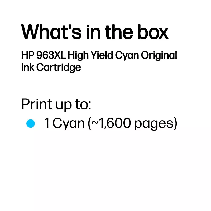 Originalus HP 963XL didelės talpos rašalo kasetė, Cyan, pigmentinis rašalas, 22,77 ml, 1 vnt.