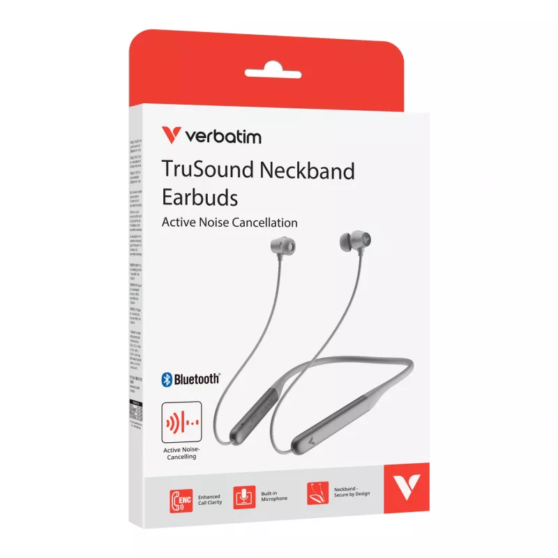 Verbatim TruSound ANC Neckband Earbuds pilkos spalvos, belaidės, 20 - 20000 Hz, muzikai/kasdienai, 46.5 g, ausinės