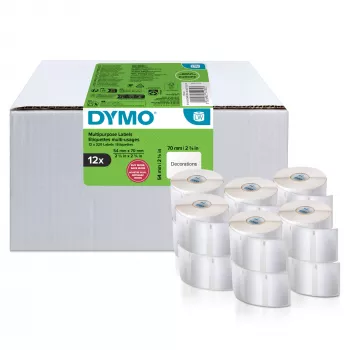 DYMO Autentiškos etiketės LabelWriter Multi-Purpose | 54 mm x 70 mm | Lipnios | 12 ritinių po 320 lengvai nuplėšiamų etikečių (3 840 vnt.) | Etikečių spausdintuvams LabelWriter | Pagaminta Europoje
