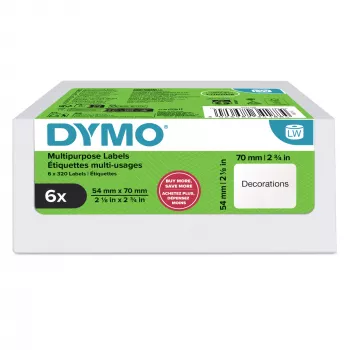 DYMO Autentiškos etiketės LabelWriter Multi-Purpose | 54 mm x 70 mm | Lipnios | 6 ritinių po 320 lengvai atplėšiamų etikečių (1 920 vnt.) | Skirtos LabelWriter etikečių spausdintuvams | Pagaminta Europoje