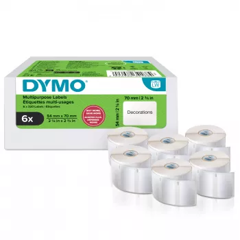 DYMO Autentiškos etiketės LabelWriter Multi-Purpose | 54 mm x 70 mm | Lipnios | 6 ritinių po 320 lengvai atplėšiamų etikečių (1 920 vnt.) | Skirtos LabelWriter etikečių spausdintuvams | Pagaminta Europoje