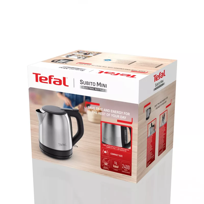 Tefal Subito Mini KO5S2DE0 elektrinis virdulys 1 L 2400 W Juodas, Nerūdijantis plienas