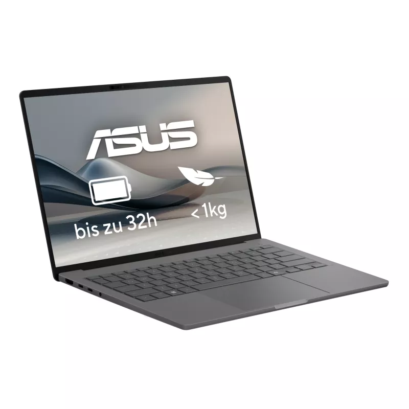 ASUS Zenbook A14 UX3407QA-QD496W nešiojamas kompiuteris su Copilot+ PC, Snapdragon X1-26-100, 35,6 cm (14 colių) WUXGA ekranas, 32 GB LPDDR5x-SDRAM, 1 TB SSD, Wi-Fi 6E (802.11ax), Windows 11 Home, vokiška pilka spalva