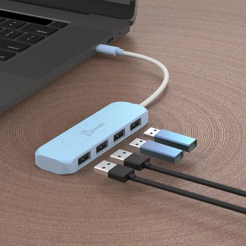 j5create JCH341EC Ekologiškas USB-C į 4 prievadų Type-A Gen 2 skirstytuvas