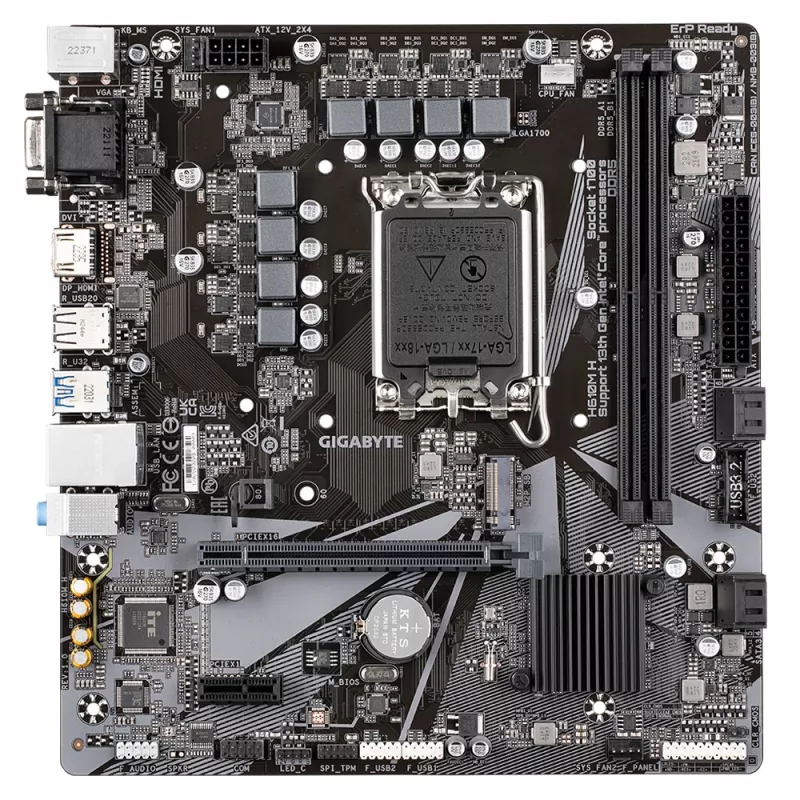 GIGABYTE H610M H pagrindinė plokštė – palaiko Intel Core 14 kartos procesorius, 6+1+1 hibridinis skaitmeninis VRM, iki 5600MHz DDR4 (OC), 1xPCIe 3.0 M.2, GbE LAN, USB 3.2 Gen 1