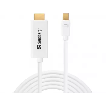 Sandberg MiniDP 1.2 > HDMI 4K 2m laidas, 2 m, Mini DisplayPort, HDMI, Kištukas, Kištukas, Baltas