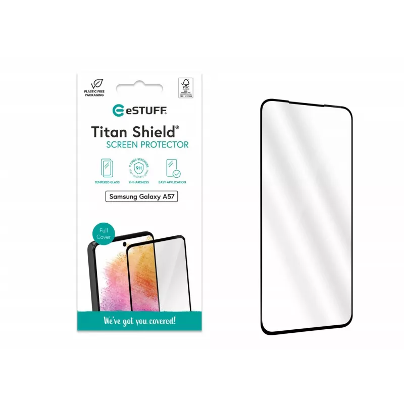 eSTUFF Samsung Galaxy A57 ekrano apsauginis stiklas. Visas ekranas. Titan Shield. 1 vnt.