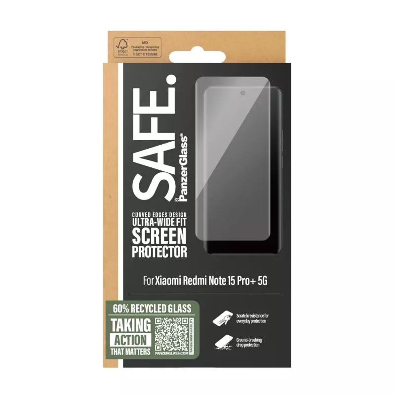 PanzerGlass SAFE. by ® Ekrano apsauga Xiaomi Redmi Note 15 Pro+ 5G | Ultra-Wide Fit