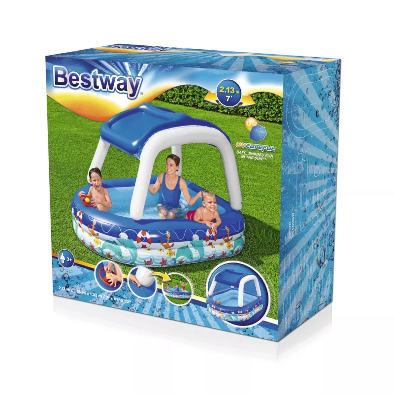 Bestway Sea Captain pripučiamas šeimos baseinas su UV Careful saulės stogeliu
