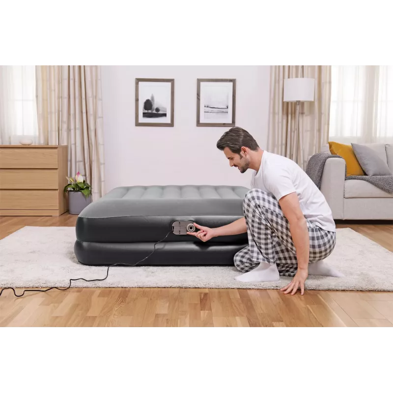 Pripučiamas čiužinys Bestway Tritech Queen su įmontuotu siurbliu ir antimikrobine danga 2,03 m x 1,52 m x 46 cm