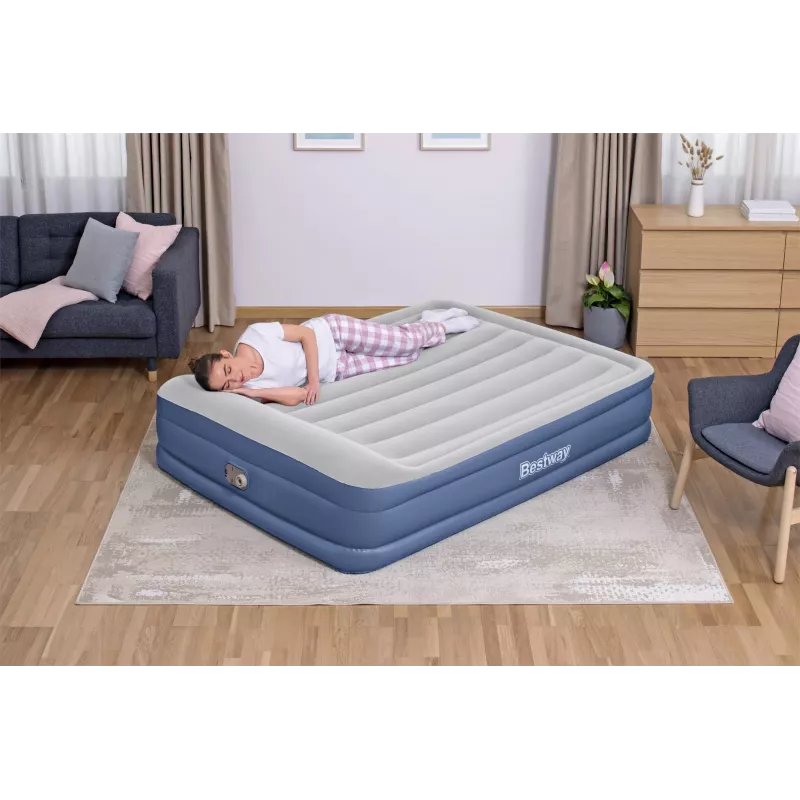 Bestway Tritech pripučiamas čiužinys Queen su įmontuotu siurbliu ir antimikrobine danga 2,03 m x 1,52 m x 46 cm