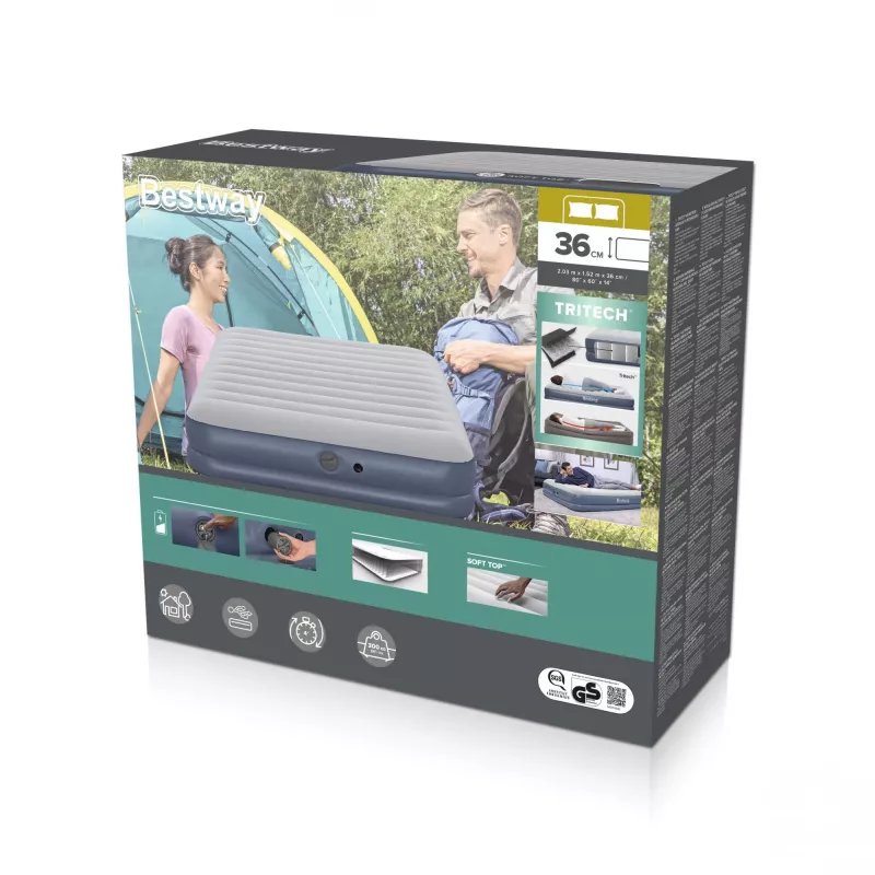 Bestway Tritech pripučiamas čiužinys Queen su įkraunamu siurbliu 2.03 m x 1.52 m x 36 cm