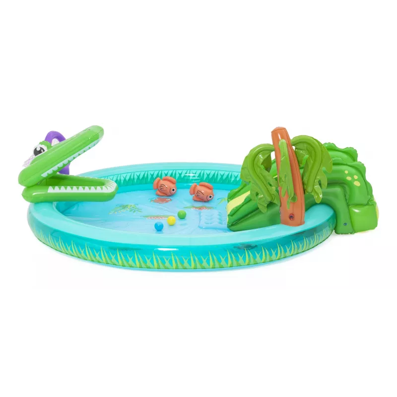 Bestway Crocodile Cove pripučiamas vandens žaidimų centras ir baseinas vaikams 2,24 m x 1,81 m x 72 cm