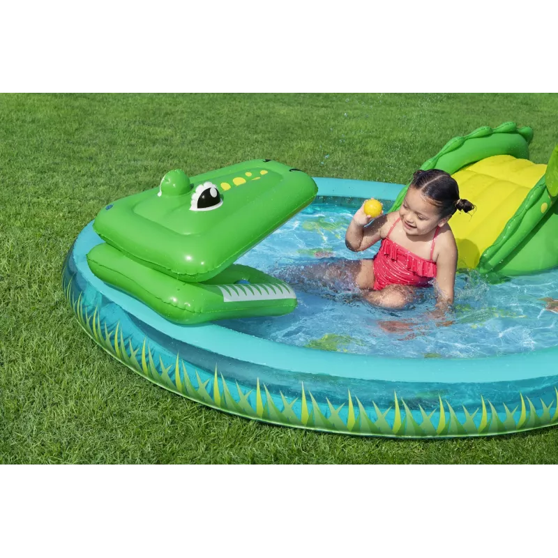 Bestway Crocodile Cove pripučiamas vandens žaidimų centras ir baseinas vaikams 2,24 m x 1,81 m x 72 cm