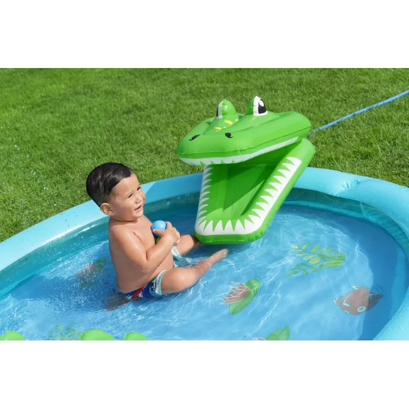 Bestway Crocodile Cove pripučiamas vandens žaidimų centras ir baseinas vaikams 2,24 m x 1,81 m x 72 cm