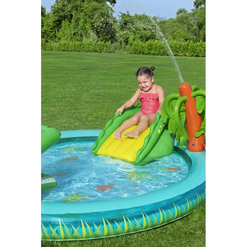 Bestway Crocodile Cove pripučiamas vandens žaidimų centras ir baseinas vaikams 2,24 m x 1,81 m x 72 cm