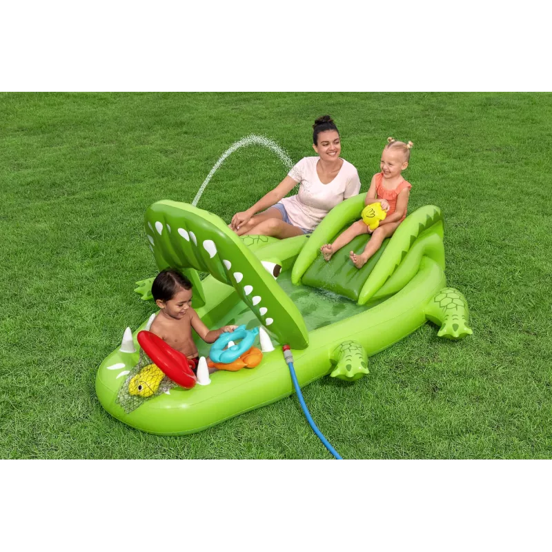 Bestway Later Gator vaikiškas pripučiamas vandens žaidimų centras ir baseinas 2,34 m x 1,63 m x 87 cm