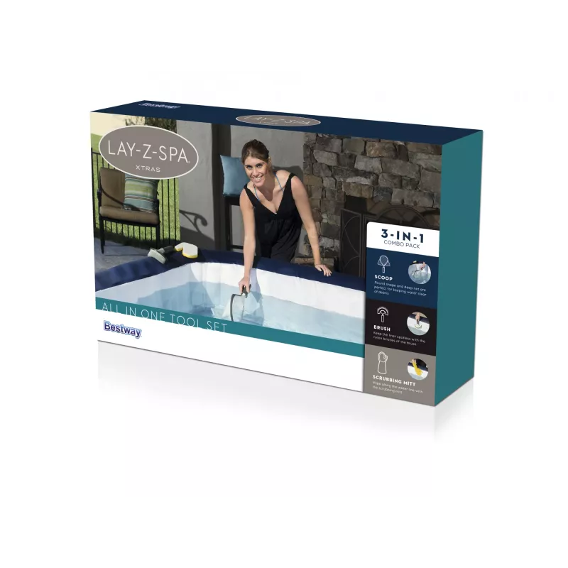 Bestway Lay-Z-Spa viskas viename įrankių rinkinys, valymo rinkinys, bet kokiam prekės ženklui, pilka, balta, geltona, 394 g, spalvota dėžutė, 80 mm