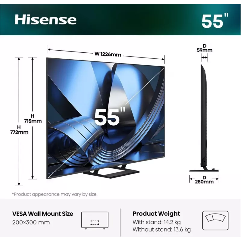Hisense 55U7SE 55 colių ULED Mini-LED 4K išmanusis televizorius
