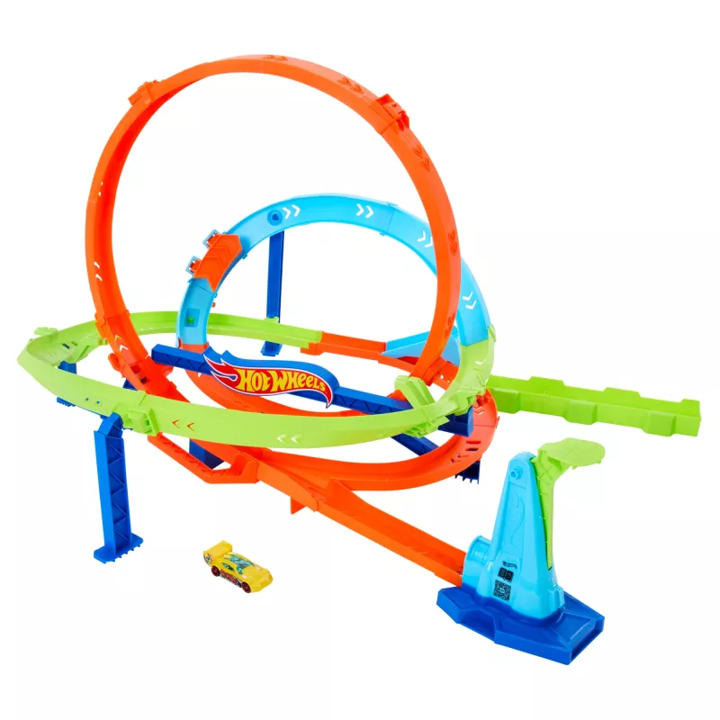 Hot Wheels Action Loop Cyclone Challenge Trasų Rinkinys su 1:64 Mastelio Automobiliuku, Lengvas Laikymas