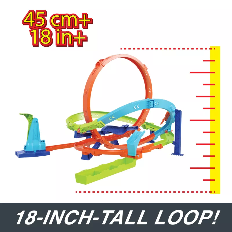 Hot Wheels Action Loop Cyclone Challenge Trasų Rinkinys su 1:64 Mastelio Automobiliuku, Lengvas Laikymas