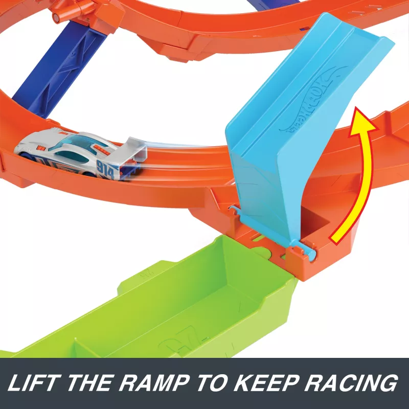 Hot Wheels Action Loop Cyclone Challenge Trasų Rinkinys su 1:64 Mastelio Automobiliuku, Lengvas Laikymas