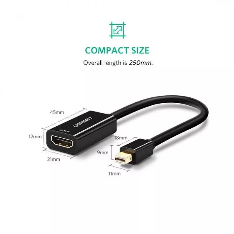 Ugreen 40360 vaizdo kabelio adapteris 0,25 m Mini DisplayPort į HDMI juodas