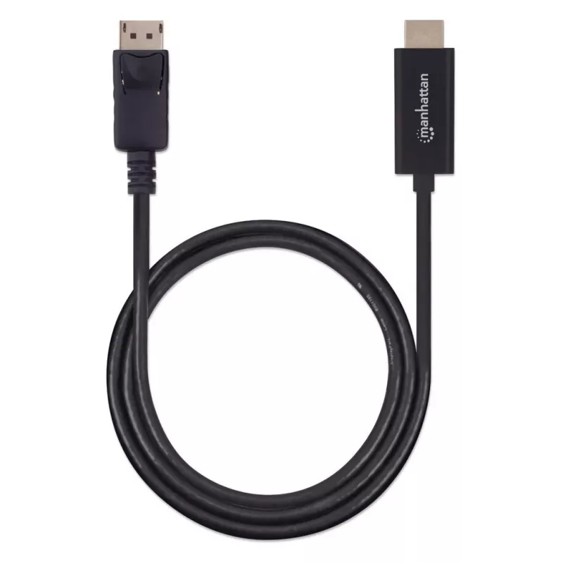 Manhattan DisplayPort 1.2 į HDMI laidas, 4K@60Hz, 1m, Vyriškas į Vyrišką, DP su Užraktu, Juodas, Ne Dvikryptis, Trejų Metų Garantija